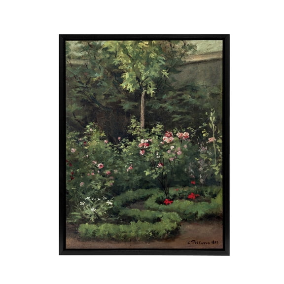 A Rose Garden Landscape Camille Pissarro Black Framed Canvas Wall Art 18x24"