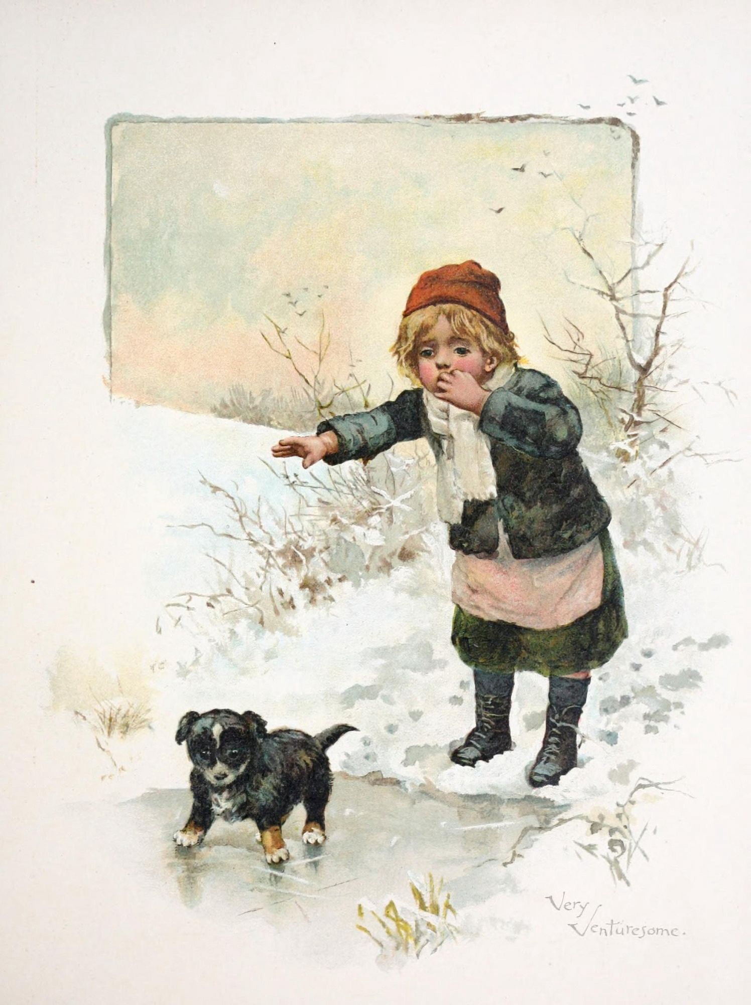 A Round Robin 1891 Puppy on the ice Canvas Art - Harriet Bennett (24 x 36)