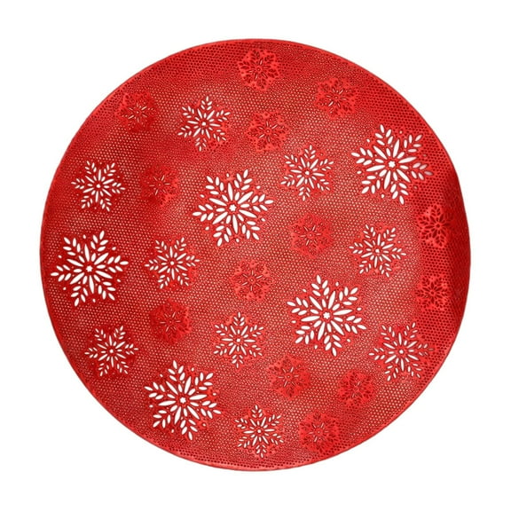 A Round Snowflake Placemats Washable Easy Clean Stain Heat Resistant Table Mats For Wedding Party Holiday Decorations Plastic Material Style A