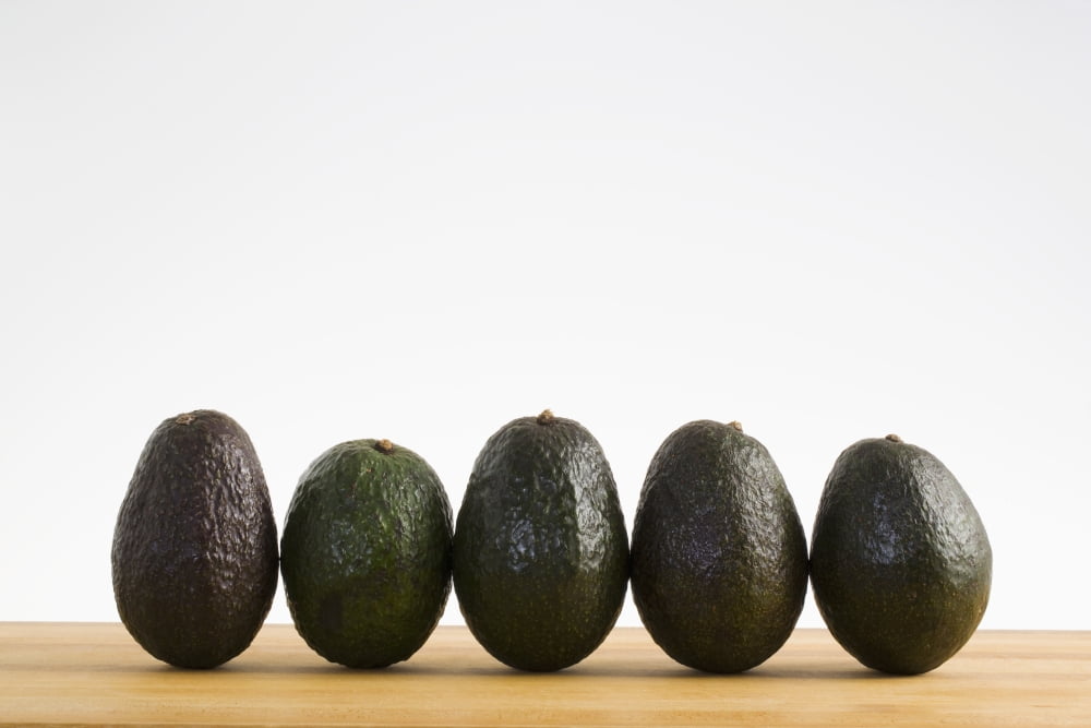 A Row Of Avocados Standing Upright On A Wooden Board Calgary Alberta Canada Canvas Art - Michael Interisano Design Pics (19 x 12)