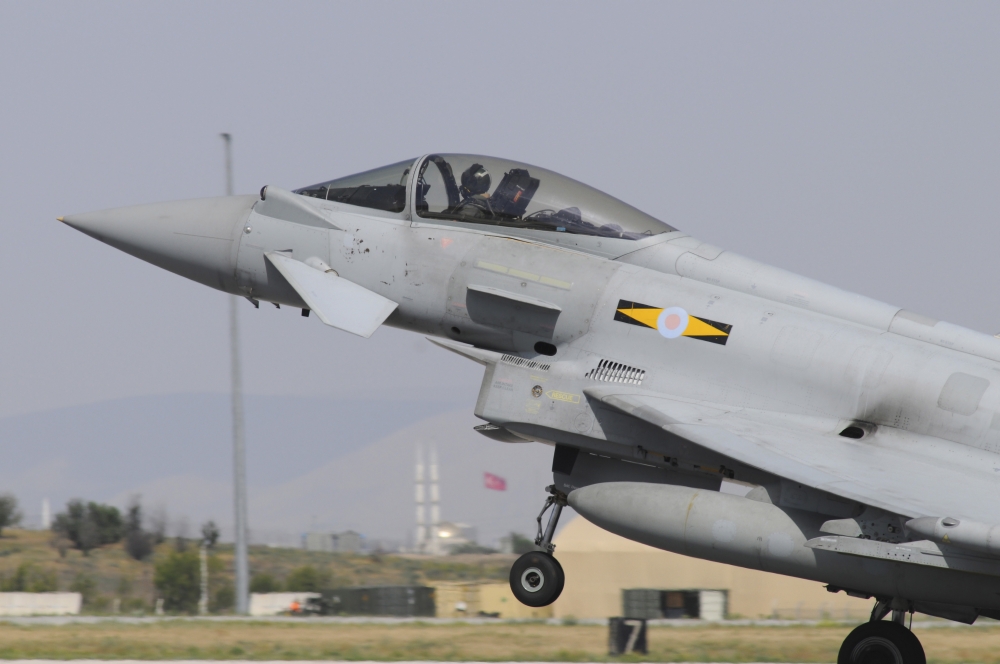 A Royal Air Force Eurofighter EF2000 Typhoon taking off Canvas Art - Riccardo NiccoliStocktrek Images (34 x 23)