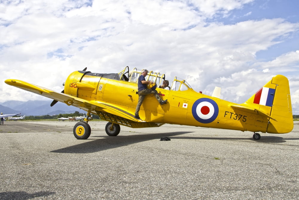 A Royal Air Force T-6 Texan at Biella-Cerrione Airport Italy Canvas Art - Luca NicolottiStocktrek Images (34 x 23)