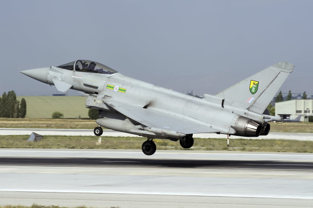 A Royal Air Force Typhoon FGR4 landing at Konya Air Base Turkey Canvas Art - Daniele FaccioliStocktrek Images (34 x 23)