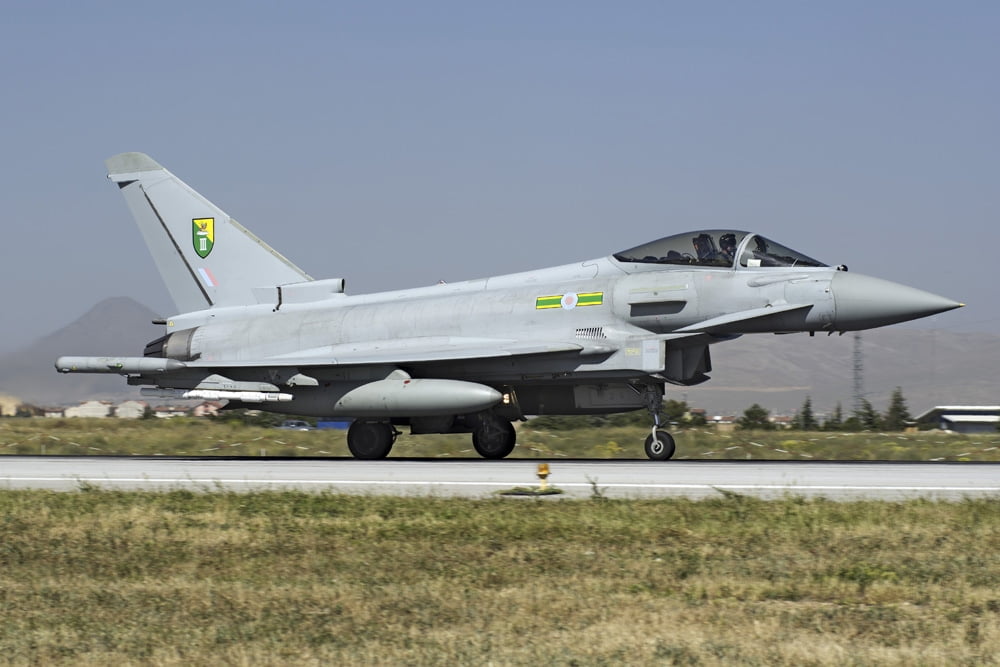 A Royal Air Force Typhoon FGR4 taxiing on the runway Canvas Art - Daniele FaccioliStocktrek Images (17 x 12)