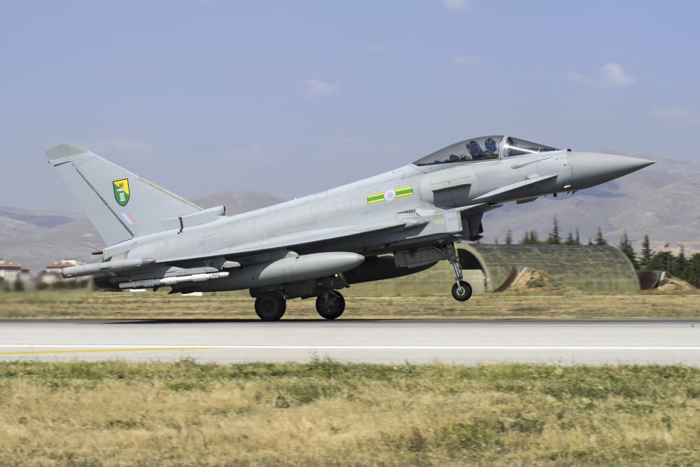A Royal Air ForceTyphoon FGR4 taking off from Konya Air Base Turkey Canvas Art - Daniele FaccioliStocktrek Images (34 x 23)