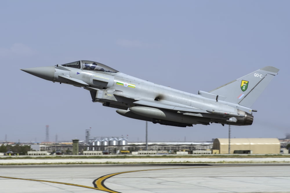 A Royal Air ForceTyphoon FGR4 taking off from Konya Air Base Turkey Canvas Art - Daniele FaccioliStocktrek Images (34 x 23)