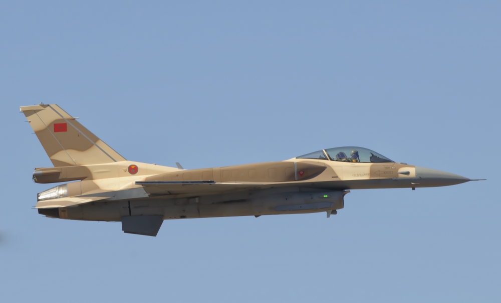 A Royal Moroccan Air Force F-16 Block 52 flying above Morocco Canvas Art - Giovanni CollaStocktrek Images (18 x 11)