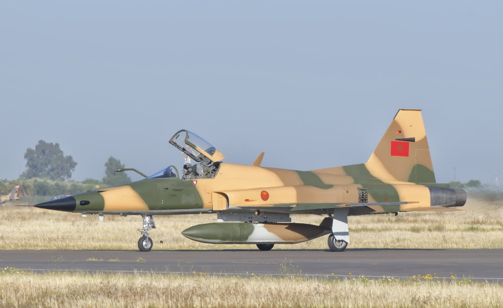 A Royal Moroccan Air Force F-5 plane on the runway Canvas Art - Giovanni CollaStocktrek Images (36 x 22)