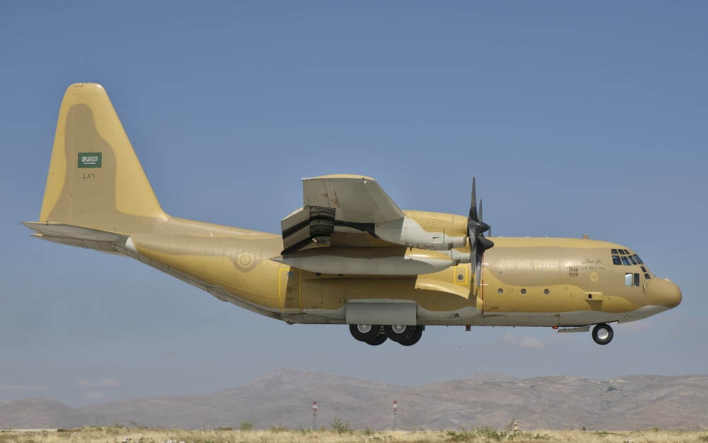 A Royal Saudi Air Force C-130 prepares for landing Canvas Art - Giovanni CollaStocktrek Images (18 x 11)