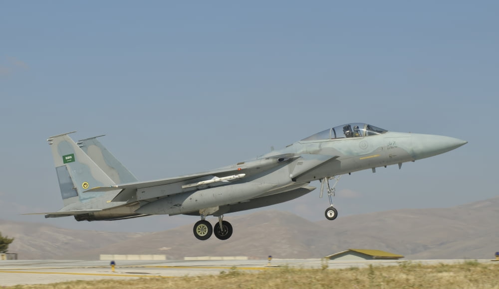 A Royal Saudi Air Force F-15 at Albacete Air Base Spain Canvas Art - Giovanni CollaStocktrek Images (37 x 21)