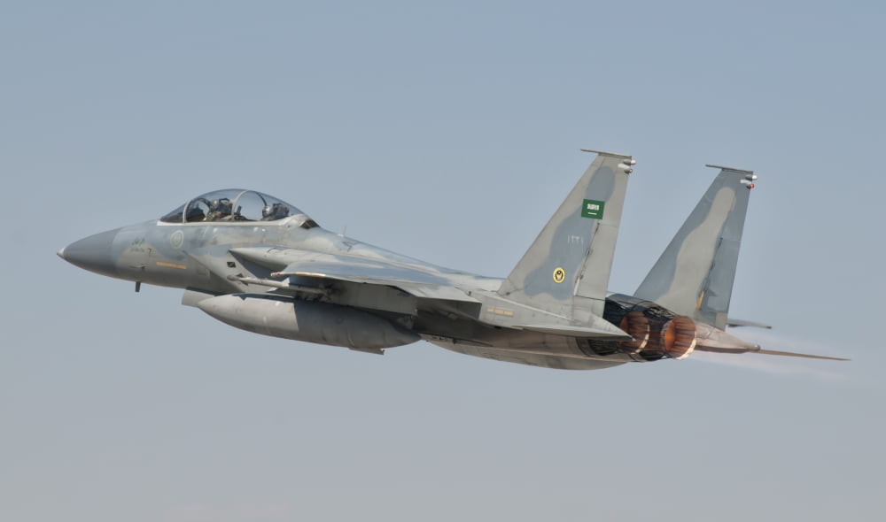 A Royal Saudi Air Force F-15 in flight over Spain Canvas Art - Giovanni CollaStocktrek Images (36 x 22)