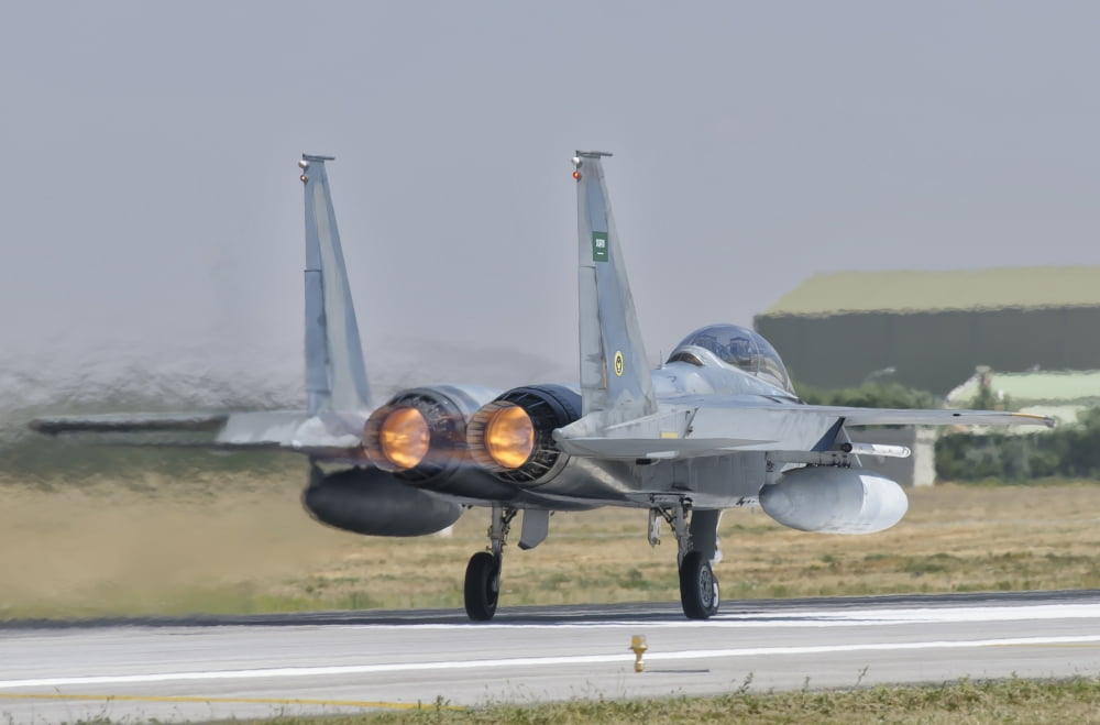 A Royal Saudi Air Force F-15 turns on its afterburners Canvas Art - Giovanni CollaStocktrek Images (17 x 12)