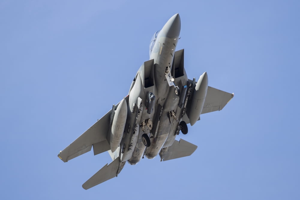 A Royal Saudi Air Force F-15S Strike Eagle prepares for landing Canvas Art - Rob EdgcumbeStocktrek Images (34 x 23)