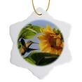 thumbnail image 1 of 3drose, a Ruby-throated Hummingbird and Carpenter Bee Enjoying a Sunflower., 3 inch Snowflake Porcelain Ornament, 1 of 7