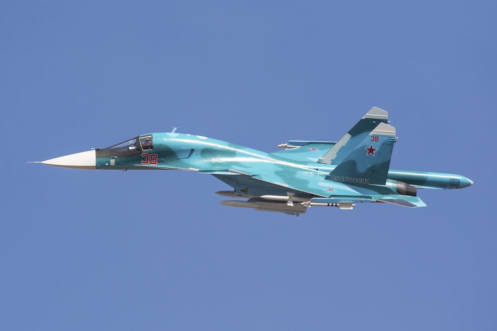A Russian Air Force Su-34 in flight over Russia Canvas Art - Daniele FaccioliStocktrek Images (18 x 12)
