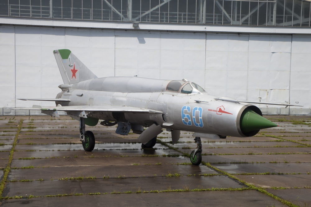 A Russian MiG-21SMT fighter plane Canvas Art - Timm ZiegenthalerStocktrek Images (18 x 12)
