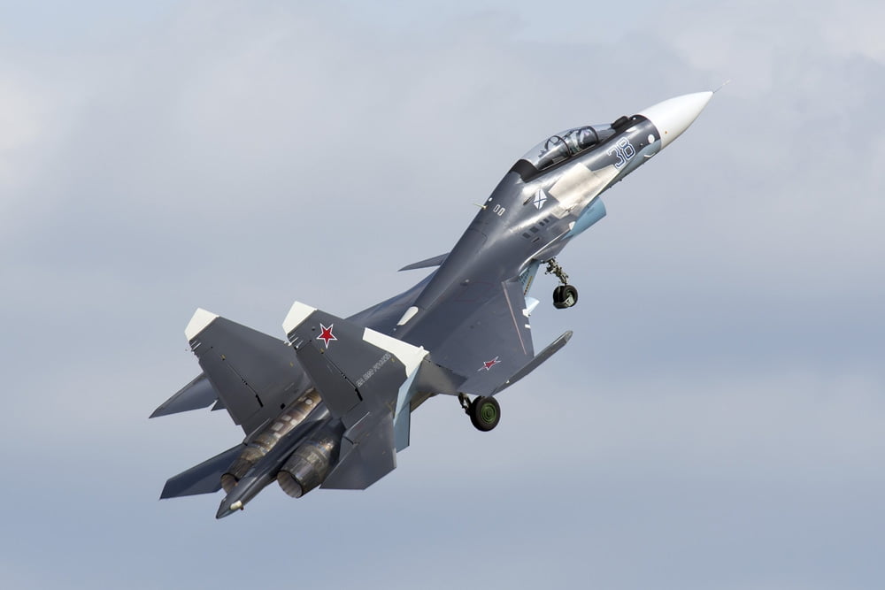 A Russian Navy Su-30SM in flight over Russia Canvas Art - Daniele FaccioliStocktrek Images (17 x 12)
