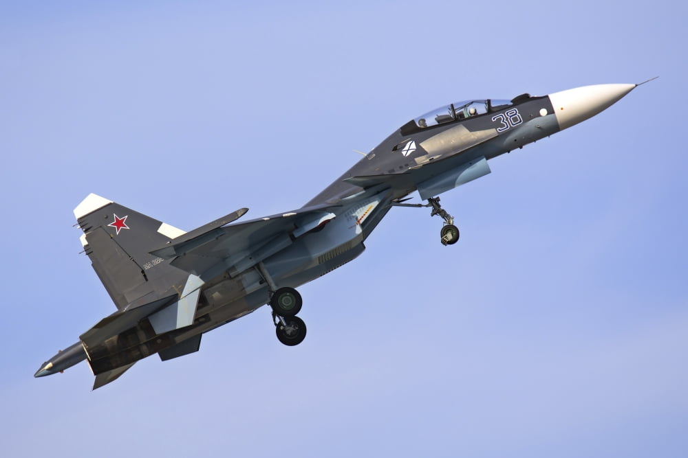 A Russian Navy Su-30SM in flight over Russia Canvas Art - Daniele FaccioliStocktrek Images (35 x 23)