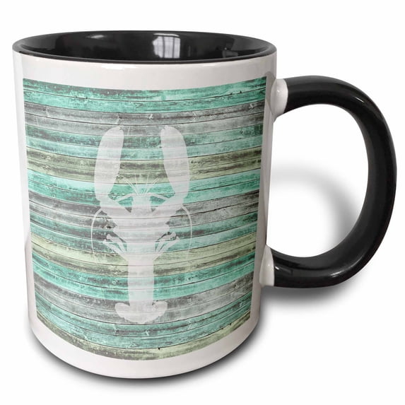 3drose, a Rustic Weathered Coastal and Nautical Lobster Design for Beach Décor, 11oz Two-tone Black Mug