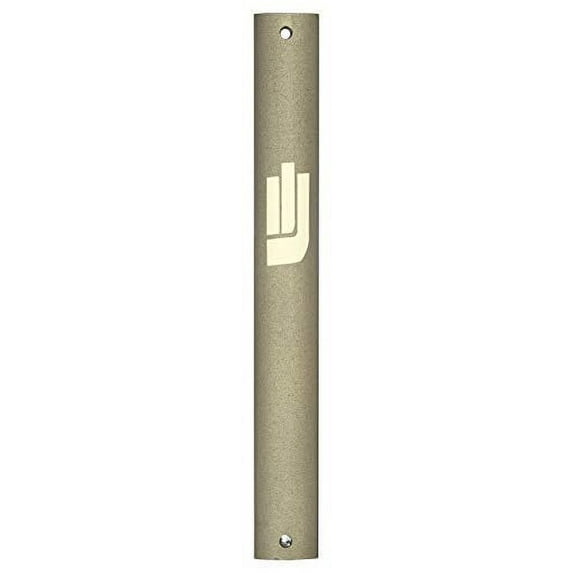 A&S Mezuzot Aluminum Mezuzah Case with Exclusive Modern Shin Design Easy Peel and Stick Judaica Door Mezuza for 5 Inches Parchment Scrol (Bronze, 10cm-4inch)