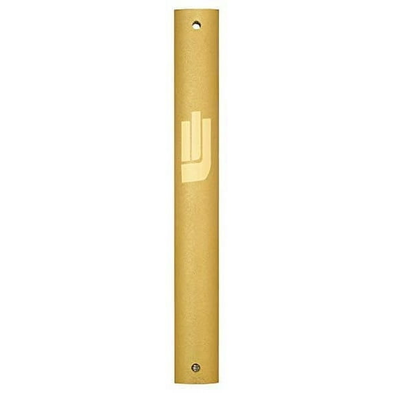 A&S Mezuzot Aluminum Mezuzah Case with Exclusive Modern Shin Design Easy Peel and Stick Judaica Door Mezuza for 5 Inches Parchment Scroll (Gold, 6 Inches)