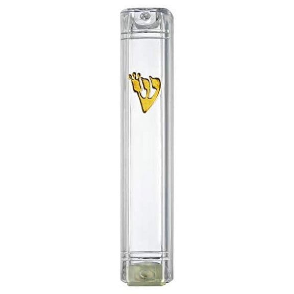 A&S Mezuzot Clear Lucite Mezuzah Case with Gold Shin Design Waterproof Judaica Door Mezuza for Home Blessing(5 Inches)