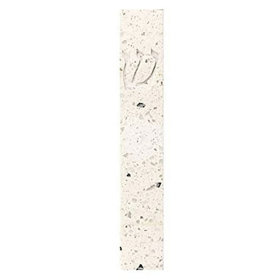 A&S Mezuzot Quartz Mezuzah Case with Engraved Shin Design Easy Peel and Stick Judaica Door Mezuza (Vellum Speckled Quarts, 6 Inches)