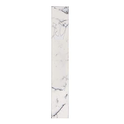 A&S Mezuzot Quartz Mezuzah Case with Engraved Shin Design Easy Peel and Stick Judaica Door Mezuza (White/Grey Veins Quarts, 6 Inches)