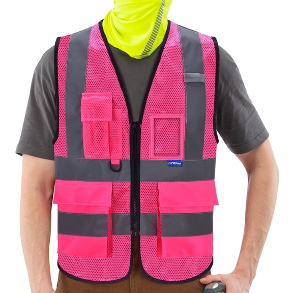 A-SAFETY 21 colors High Visibility Reflective Work Safety Vest（XS-8XL)Pink Mesh XL