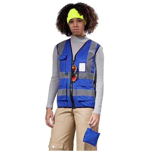 A-SAFETY High Vis Safety Vest for Women - Reflective Strips, Multi-Pockets, Zipper Closure