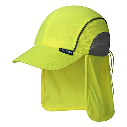 A-SAFETY Mens UV Sun Protection work Cap Safari Hike Cap with Reflective Neck Flap Fishing Orang Yellow Hat