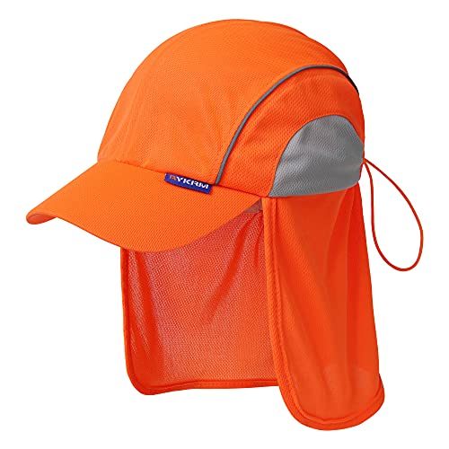 A-SAFETY Mens UV Sun Protection work Cap Safari Hike Cap with Reflective Neck Flap Fishing Orang Yellow Hat