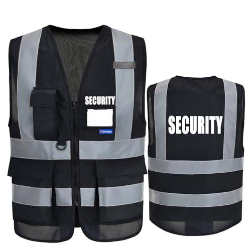 A-SAFETY Reflective Security Safety Vests Heavy Duty with 7 Pockets and Front Zipper