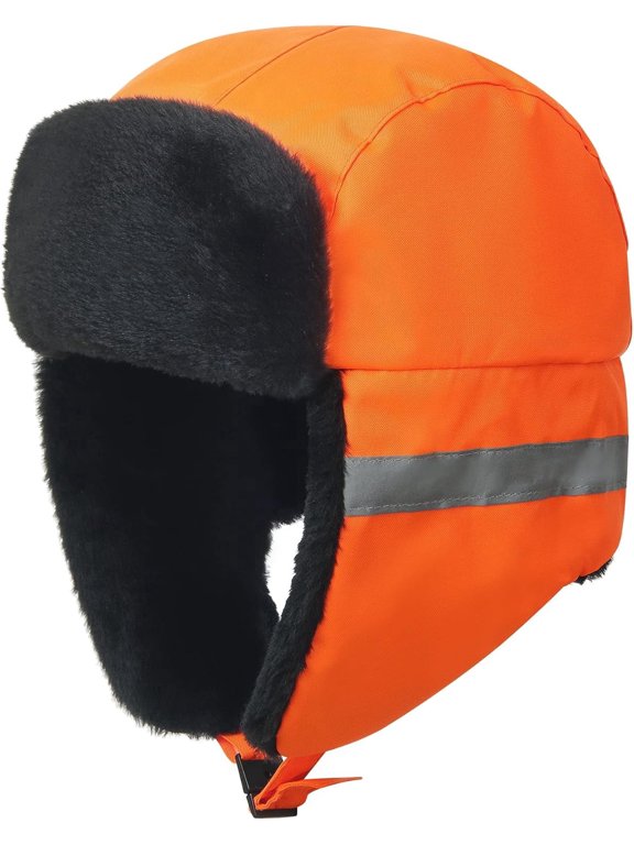 Safety Aviator Winter Hat High Reflective Trapper Hat Trooper Winter Ski Cap Orange