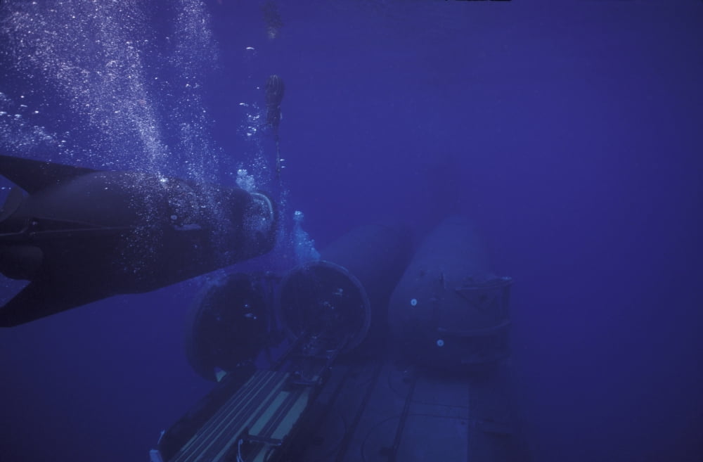 A SEAL Delivery Vehicle approaches the Dry Deck Shelter aboard USS Kamehameha Canvas Art - Michael WoodStocktrek Images (18 x 12)