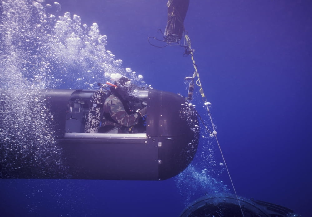A SEAL Delivery Vehicle on tether with a buoy recovery line Canvas Art - Michael WoodStocktrek Images (34 x 24)