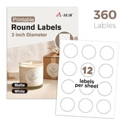 A-SUB Round Label 2 inch for Inkjet and Laser Printers, Matte White, 360 Ct Printable Circle Stickers for Custom Logo, Thank You Labels, Canning Jar Labels