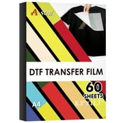 A-SUB DTF Film A4 60 Sheets Clear Heat Transfer PET Paper for DTF Printer on Dark, Light, Cotton, Polyester Fabrics 8.3" x 11.7" , Double Sided Coated,Hot or Cold Peel