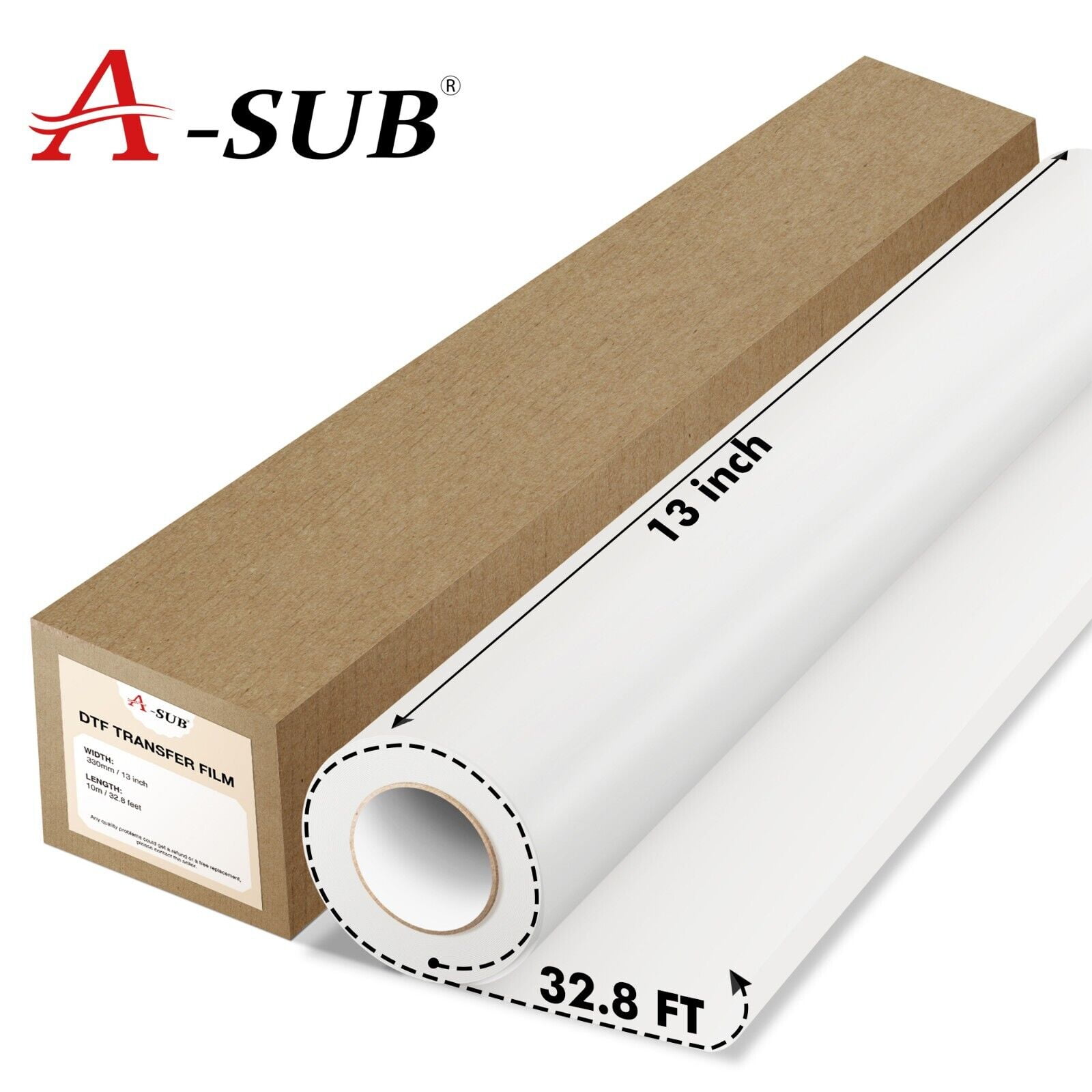 A-SUB DTF Film Roll 13 in X 32.8 FT， DTF Transfer Film for