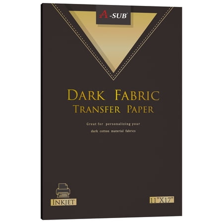 A-SUB Dark Transfer Paper for Inkjet Printer 11x17, Iron-On Dark T-shirt Printable Heat Transfer Vinyl, 10 Sheets