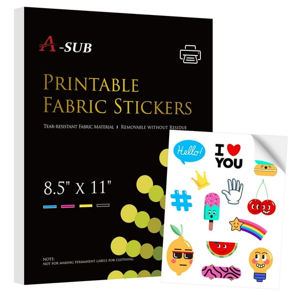 A-SUB Fabric Sticker Paper for Inkjet Printers, Matte White, Waterproof Sticker Paper 8.5x11 Inch, Tearproof, Durable, 10 Sheets,