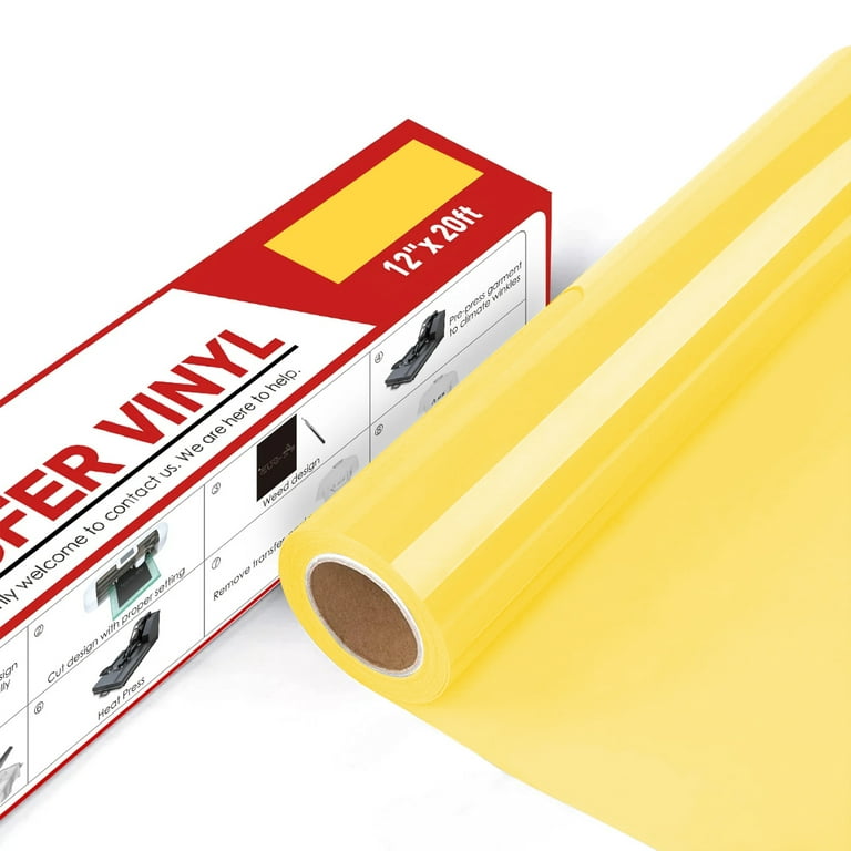 A-SUB HTV Rolls Yellow 12 x 20ft Iron on Heat Transfer Vinyl for Transfer  T-Shirts, Compatible with Cricut Heat Press