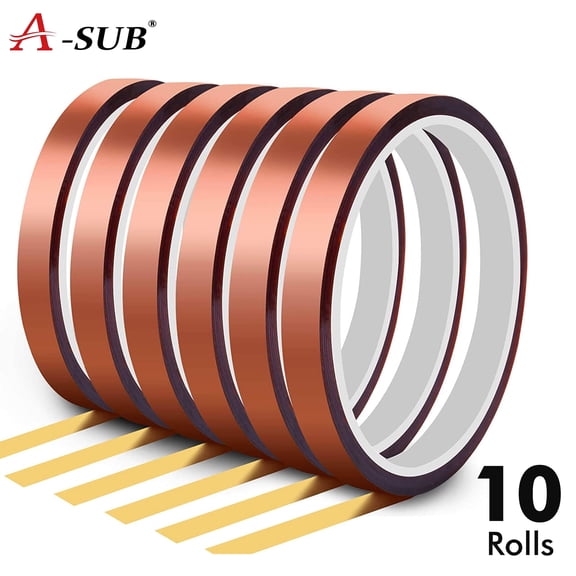 A-SUB Heat Tape 10 Rolls 20mmx52ft Heat Resistant Tape for Sublimation Heat Transfer, Thermal Kapton Polyimide Sublimation Tape