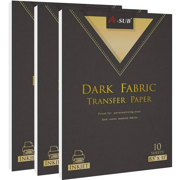 A-SUB Inkjet Printable Iron-on Heat Transfer Paper for Dark Fabrics 30 Sheets 8.5x11 Inch DIY Cotton T-shirts Totes Bags