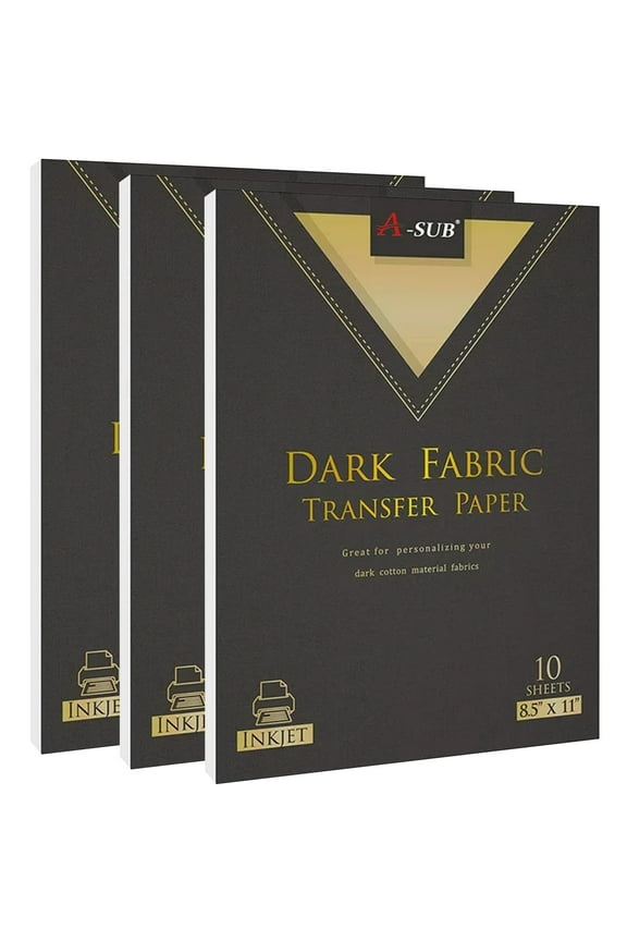 Inkjet Printable Iron On Heat Transfer Paper for Dark Fabrics 30 Sheets 8.5x11 Inch DIY Cotton T-shirts Totes Bags