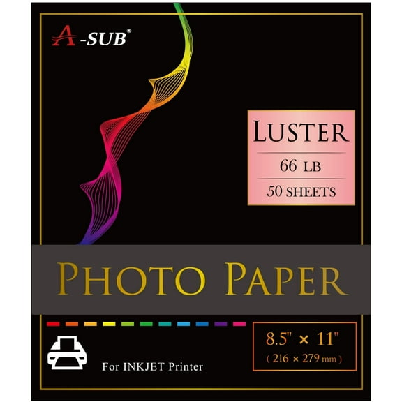 A-SUB Luster Photo Paper 8.5X11 Professional Inkjet Photo Paper 50 Sheets, Semi-gloss Waterproof Photo Paper, No Fade, Long-lasting
