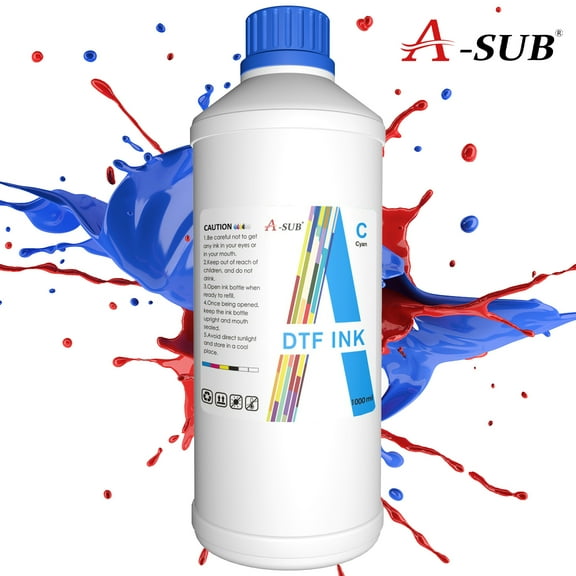 A-SUB Premium DTF Ink Refill Bottle 1000ML Cyan Sublimation Ink for Epson Printheads XP-15000 ET-8550 L1800 etc, US Stock DTF Transfer Ink