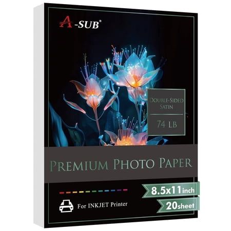 A-SUB Double-Sided Satin Inkjet Photo Paper 8.5x11, 280gsm 74lb, Soft-Gloss Picture Paper for Inkjet Printers, 20 Sheets Sample pack