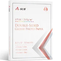 A-SUB Premium Double-sided Glossy Photo Paper 8.5x11 Thick 69LB, Heavy Glossy Card Stock Paper for Inkjet Printers 260gsm, 50 Sheets