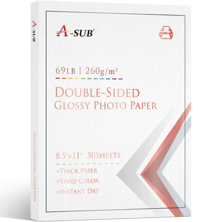 A-SUB Premium Double-sided Glossy Photo Paper 8.5x11 Thick 69LB, Heavy Glossy Card Stock Paper for Inkjet Printers 260gsm, 50 Sheets